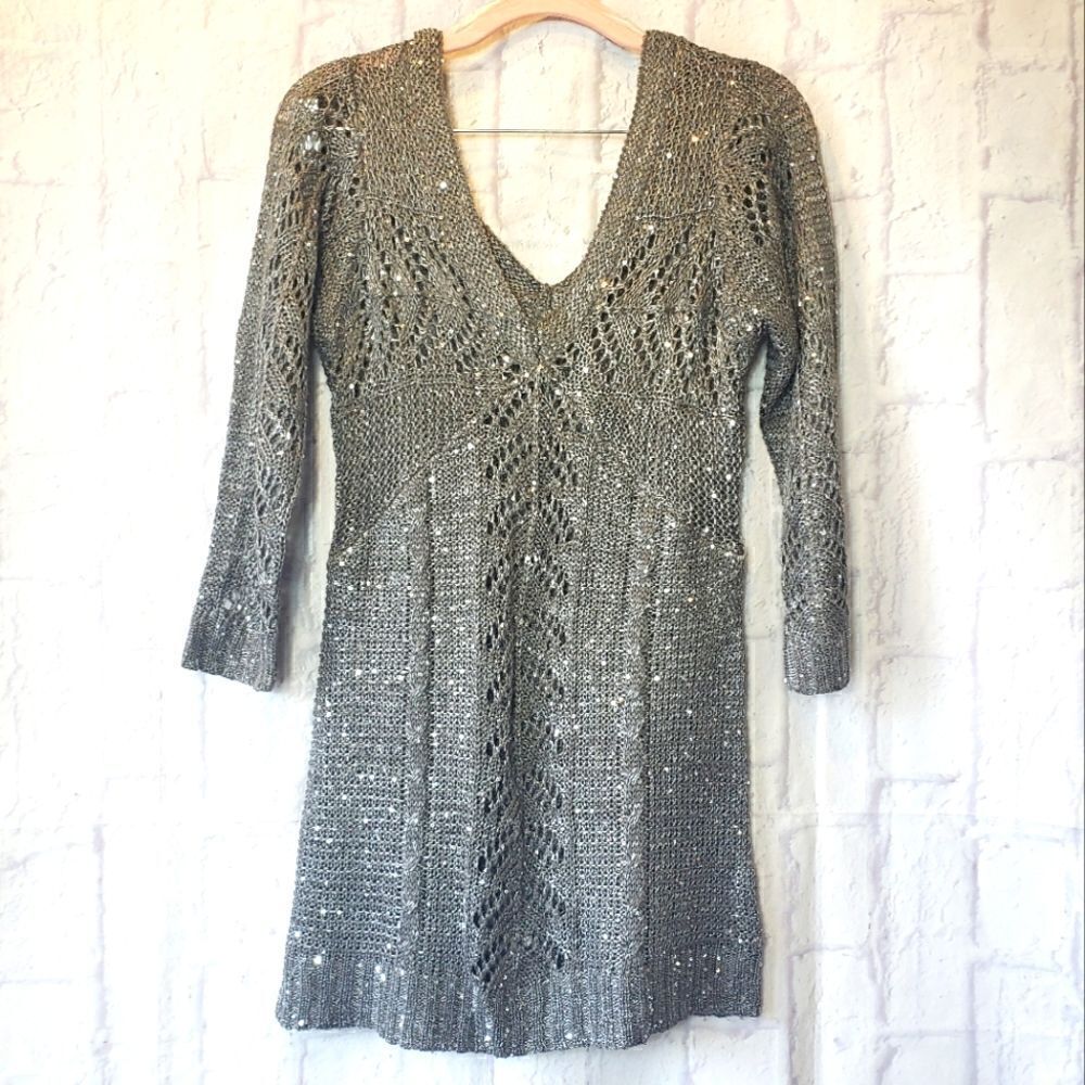 STUDIO Y Loose Knit Sequin Tunic Sweater